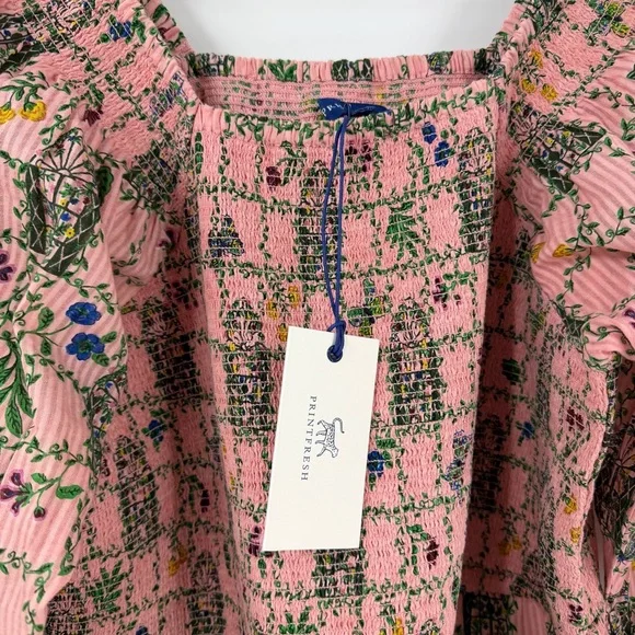 NWT Printfresh Florence Dress Gilded Greenhouse Print L Organic Cotton Midi Pink - Picture 4 of 10